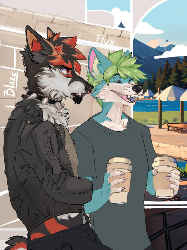 Flux and Blaze having coffee by Batty Luna